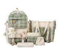 EHOTER Juego de 5 mochilas escolares para adolescentes y niñas, de gran capacidad, bonita mochila escolar kawaii con pin y accesorios, mochila estética para libros escolares, Green, L, Informal