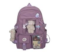 EHOTER Mochila escolar Kawaii para adolescentes y niñas, estética, bonita y adorable con pin Kawaii y bonito accesorio, Purple
