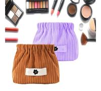 EHOTER Organizador de corbatas elásticas de pana para el pelo, portátil, bolsa de almacenamiento elástica, bolsa de pana para pintalabios, bolsa pequeña para cosméticos, manualidades, Caqui+morado