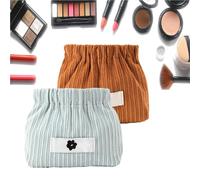 EHOTER Organizador de corbatas elásticas de pana para el pelo, portátil, bolsa de almacenamiento elástica, bolsa de pana para pintalabios, bolsa pequeña para cosméticos, manualidades, Caqui+azul