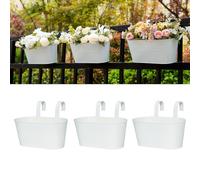 EHOTER Paquete de 3 macetas colgantes de metal para barandilla, valla, balcón, barandilla, maceta con ganchos desmontables, agujeros de drenaje para terraza, jardín, decoración del hogar (blanco x 3)