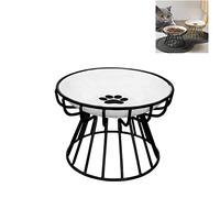 EHOTER Plato elevado antivómito apto para bigotes para gatos, cuenco elevado de cerámica para gatos con soporte de metal, plato de cerámica poco profundo antivómitos para gatos y perros pequeños
