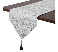 EHouseHome Camino de Mesa Reversible de Damasco Jacquard Gris Plateado con borlas, 13 x 72 Pulgadas, Resistente a Las Arrugas y al Agua, a Prueba de derrames, Decorativo, para Comedor y Boda