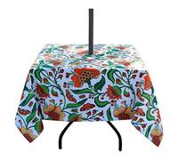 EHouseHome Mantel Cuadrado de 60 Pulgadas para Interiores y Exteriores con Agujero para sombrilla y Cremallera, manteles Impermeables con Cremallera, manteles de Mesa de Primavera/Verano para Mesa