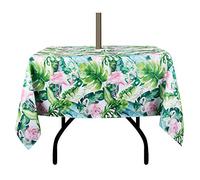 EHouseHome Outdoor Indoor 60inch SquareTablecloth with Umbrella Hole and Zipper, Waterproof Zippered Patio Table Cloths, Spring/Summer Table Covers for Backyard Circular Table/BBQs/Picnic