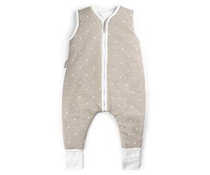 Ehrenkind® Saco de Dormir de Verano con pies para bebés | Arrullo de algodón orgánico | Bolsa de Dormir Ligera | Tamaño: 100 | Color: Topo con Estrellas Blancas
