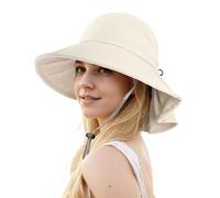 ehsbuy Sombrero Mujer Verano Algodón Gorro Pescador Plegable con Solapa de Cuello y Correa de Barbilla Ajustable Bucket Hat Sombreros Mujer Playa para Safari Jardinería Outdoor
