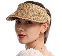 ehsbuy Sombreros para Mujer con Visera de Paja Plegable, Protección UV, Capucha Enrollable, Gorro de Sol para Damas, Gorra Sin Cierre para Coleta, UPF 50+