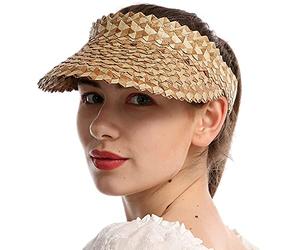ehsbuy Sombreros para Mujer con Visera de Paja Plegable, Protección UV, Capucha Enrollable, Gorro de Sol para Damas, Gorra Sin Cierre para Coleta, UPF 50+