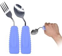 Ehucon Adaptive Utensils - Cuchara y tenedor en ángulo para temblores de mano, Parkinson, utensilios pesados con asas antideslizantes de fácil agarre para comer independiente (1 cuchara + 1 tenedor =