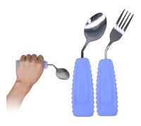 Ehucon Adaptive Utensils - Cuchara y tenedor en ángulo para temblores de mano, Parkinson, utensilios pesados con asas antideslizantes de fácil agarre para comer independiente (1 cuchara + 1 tenedor =