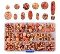 Ehuihuan 230 cuentas de madera, redondas, ovaladas, cuadradas y de barril, con patrones vintage y 13 formas mixtas, ideales para manualidades y joyería, incluye caja de almacenamiento