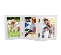 Ehuihuan Marco de Fotos Plegable, Marco Foto Doble, 3 fotos, marco de Madera, marco de fotos Verticales Triple Madera para 10x15cm y 15x20cm Foto (Blanco 10X15CM)