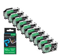 EHxCUF 10 Uds XR12WE Cinta de Etiquetas Negra sobre Blanca de 12mm Compatible con Modelos de Impresora de Etiquetas KL-60 KL-100 para número de Pieza XR12WE(White on Green)