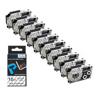 EHxCUF 10 Uds XR12WE Cinta de Etiquetas Negra sobre Blanca de 12mm Compatible con Modelos de Impresora de Etiquetas KL-60 KL-100 para número de Pieza XR12WE(Black on Clear)