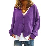 EIBA Chaqueta De Punto Mujer,Cárdigans De Punto para Mujer Casual Liso Morado Botón con Cuello En V Suéteres con Frente Abierto Cárdigan Otoño Invierno Espesar Suave Suelto Abrigo De Punto Básico A