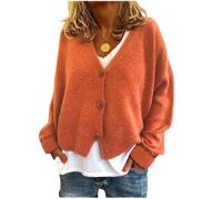 EIBA Chaquetas Basicas De Punto Mujer,Cárdigans De Punto para Mujer Casual Liso Naranja Botón con Cuello En V Suéteres con Frente Abierto Cárdigan Otoño Invierno Espesar Suave Suelto Abrigo De Punto
