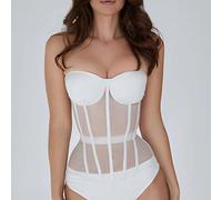 EIBA Corset Top,Corsés para Mujer Perspectiva Blanca Lisa Sexy Malla Bustier Corset Tops Sin Mangas con Cordones Deshuesado Overbust Push Up Corset Fajas Fiesta Clubwear Corpiño,S