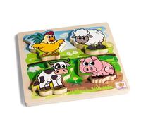 Eichhorn 100003687 - Puzle de Tela de Animales de Granja con Te x tilelementos, de Madera, 5 Piezas, 20 x 20 cm, para niños a Partir de un año