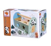 Eichhorn - Panda Line - Caja de Juguete, Incluye 8 Bloques de construcción Diferentes, Puerta para Abrir, 9 Piezas, 12,5 x 19 x 15 cm, de Madera de Abedul, a Partir de 1 año