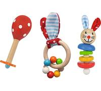 Eichhorn 100017045 - Set de 3 maracas, sonido, sonido, sonido, diseño de conejo, FSC 100%, madera de haya, BSK, 0-3m+, fabricado en Alemania, multicolor , color/modelo surtido