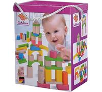 Eichhorn 100088021 60 Bloques de Madera de Colores y Naturales en Caja de Almacenamiento con cordón y Tapa clasificadora, Madera de Haya certificada FSC, para niños a Partir de un año