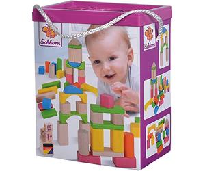 Eichhorn 100088021 60 Bloques de Madera de Colores y Naturales en Caja de Almacenamiento con cordón y Tapa clasificadora, Madera de Haya certificada FSC, para niños a Partir de un año
