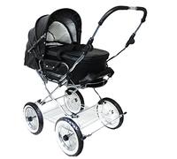 Eichhorn 417RFS-L02-AIR-FTC - Cochecito combinado con correa de piel con ajuste deslizante, variante de piel auténtica con bolsa de transporte fija, rueda de aire, color negro y blanco
