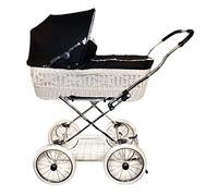 Eichhorn cesta de mimbre de estructura de carrito con correa de piel color blanco negro negro