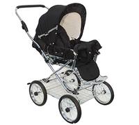 Eichhorn - Cochecito deportivo con estructura de piel y ajuste de altura de empuje, dirección de visión intercambiable, tela negra (ECCO)