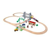 Eichhorn Ferrocarril 100006204 - Juego de ferrocarriles con Puente, 55 Piezas, Longitud de Trazo de 500 cm, Madera de Haya certificada FSC, se Puede Instalar con Otros Sistemas ferroviarios