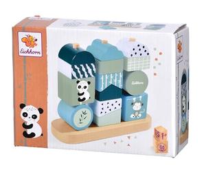 Eichhorn - Panda Steckspiel mit 14 Bausteine zur Förderung Der Hand-Auge Koordination, Motorikspielzeug aus Birkenholz 6x16x12cm, AB 1 Jahr
