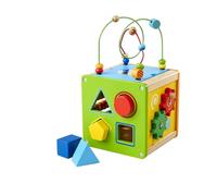 Eichhorn Pequeño Cubo de Juego y Aprendizaje, Juguete de motricidad con función giratoria y Deslizante, Lazo de motricidad y Espejo, de Abedul, Madera de Haya y Madera contrachapada certificada FSC