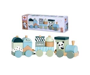 Eichhorn Tren de madera con 2 vagones y 13 bloques de construcción, locomotora y remolque, compuesto de bloques de construcción, 16 piezas, 29 cm de largo, juguete de motricidad para niños a partir de