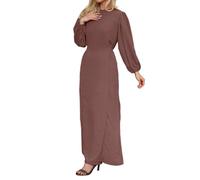 Eid Dress - Vestido elegante casual para mujer, bata de manga larga con cinturón y mangas abullonadas, túnica Abaya fluida, oración, marrón, 4XL