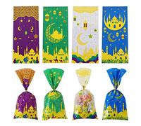 Eid Mubarak Bolsas de regalo, 100 unidades Ramadán Regalos Bolsas con Corbatas Plástico DIY Cajas para Ramadán Eid Regalos de invitado Bolsa de papel islámica para niños Musulmanes Ramadán Decoración