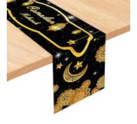 Eid Mubarak Camino de Mesa,180CM Eid Mubarak Mantel Decoración de Ramadán,Corredor Mesa Eid Mubarak Fiesta Musulmana (Negro)
