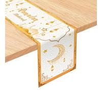 Eid Mubarak Camino de Mesa,180CM Eid Mubarak Mantel Decoración de Ramadán,Corredor Mesa Eid Mubarak Fiesta Musulmana (Blanco)