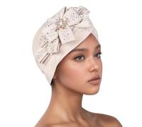 Eid Mubarak - Gorro musulmán para mujer, con volantes, para quimioterapia, turbante, bufanda, chal, Ramadán, beige, Altoa única