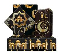 Eid Mubarak - Papel de regalo, 8 hojas, 4 estilos, diseño de estrellas, lunas, mezquitas, farol, papel de regalo para decoración de Eid