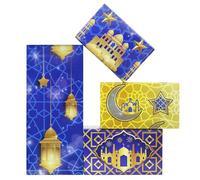 Eid Mubarak - Papel de regalo, 8 hojas de papel de regalo de Ramadán azul y dorado, luna estrella, mezquita de Pelita, envoltura de regalo para cumpleaños islámico Eid al-Adha, fiesta musulmana,
