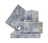 Eid Mubarak - Papel de regalo de 4 hojas, diseño de mezquitas lunas y estrellas, faroles de Ramadán, papel de arte plano plegado para mujeres y hombres, vacaciones islámicas, Eid Mubarak, boda