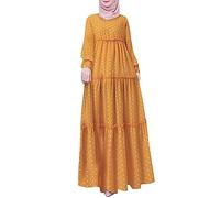 Eid Mubarak - Vestido musulmán bohemio con estampado de lunares para mujer, manga larga, ropa de oración, Ramadán (3), amarillo, XXL