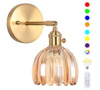 EIDEARAY Aplique de pared que funciona con pilas, aplique de pared vintage con pantalla de cristal de tulipán ámbar, recargable, funciona con pilas, con control remoto para dormitorio, sala de estar,