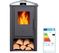 EIDER BIOMASA - Estufa de Leña AMINA - 8,12 kW - Compacta 81x38x45 cm - Calienta hasta 150 m³ - Bajo Consumo - Diseño Minimalista - Clase Energética A