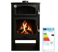 EIDER BIOMASA - Estufa de Leña Aston con Horno en Acero Inoxidable - 13,1 kW - Calienta hasta 225 m³ - Compacta 97x50x63 cm - Clase Energética A - Gran Carga, Amplio leñero y Horno Funcional