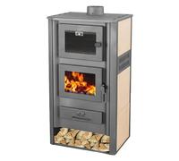 EIDER BIOMASA - Estufa de Leña con Horno HEVIA CERAMIC HORNO CREAM 16,1 Kw - Estufa de Leña Compacta Cream - 116x46x49cm - Volumen Calefactable 272m3 - Hierro Fundido