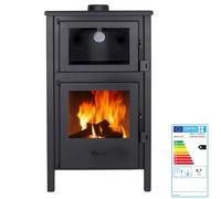 EIDER BIOMASA - Estufa de Leña con Horno Quartz - 12,4 kW - 89x47x52 cm - Frontal y Superficie en Fundición - Calienta hasta 210 m³ - Clase Energética A