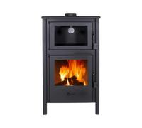 EIDER BIOMASA Estufa de Leña con Horno QUARTZ - Chimenea de Leña Interior - 12,44 kW - Rendimiento 78% - Hasta 240 m³ - Doble Combustión - Hierro - Clase A