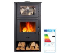 EIDER BIOMASA - Estufa de Leña Lux con Horno en INOX - 12,4 kW - Compacta 104x46x48 cm - Horno Superior de Acero Inoxidable - Frente y Tapa en Fundición - Calienta hasta 210 m³ - Clase Energética A